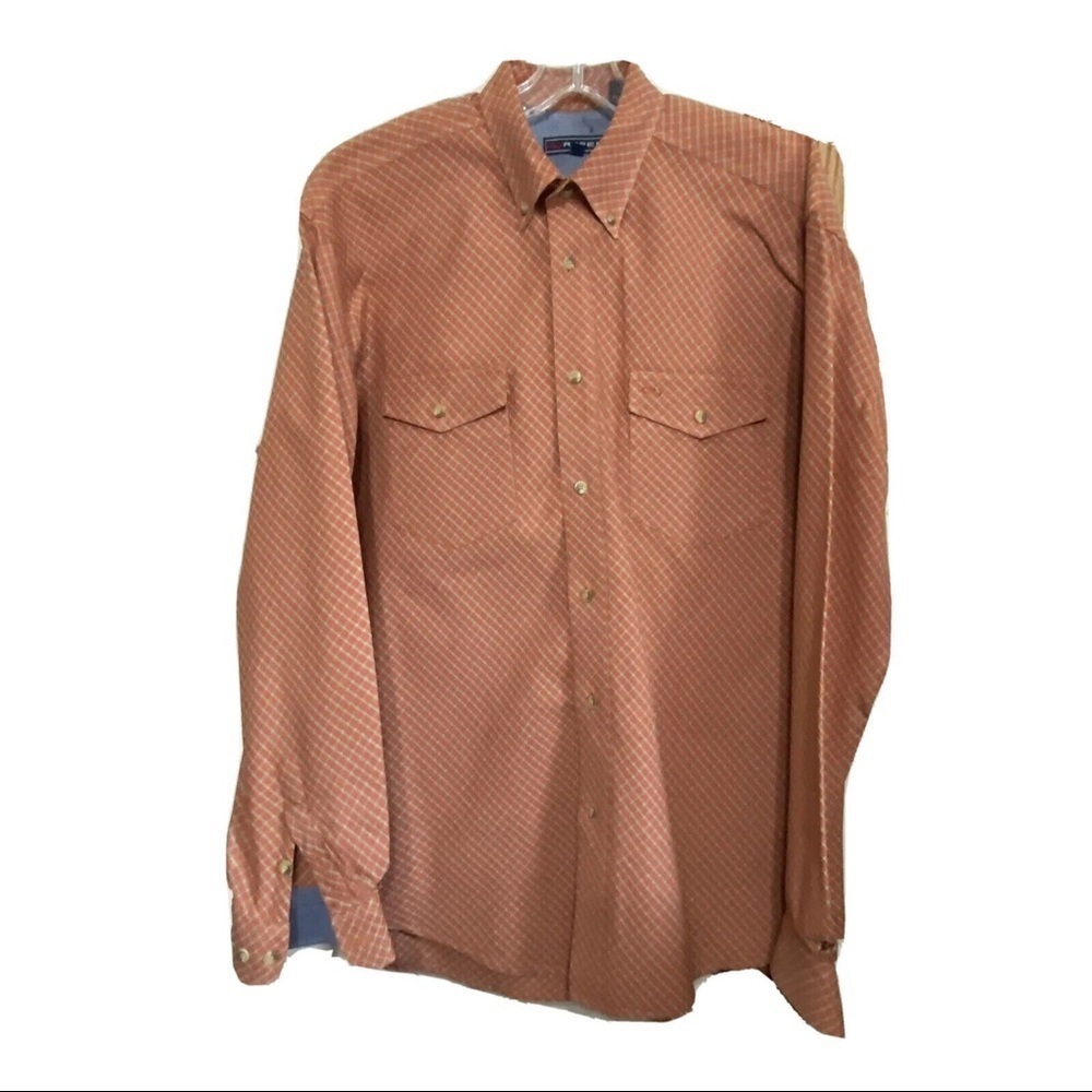 Roper Mens Diamond Plaid Orange Western Shirt Long Sleeve Button Down Sz… - Picture 4 of 9